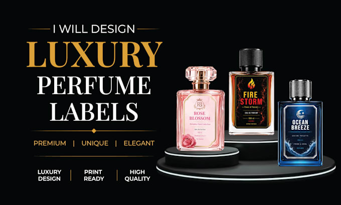 create luxury perfume label and packaging design with 3d mockup