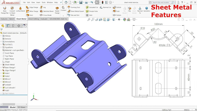 design sheet metal parts fabrication flat pattern dxf cad engineering drawings