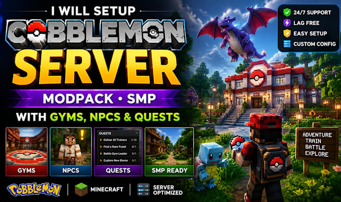 setup cobblemon minecraft server modpack smp with gyms npc quest and plugin