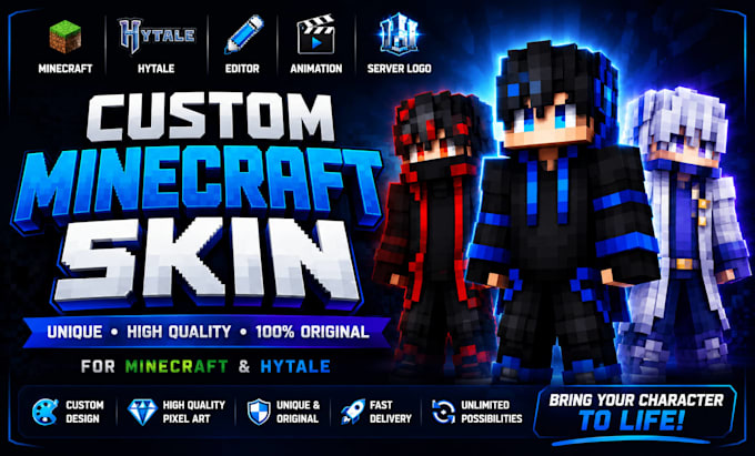 design custom minecraft skin, minecraft character and hypixel skin