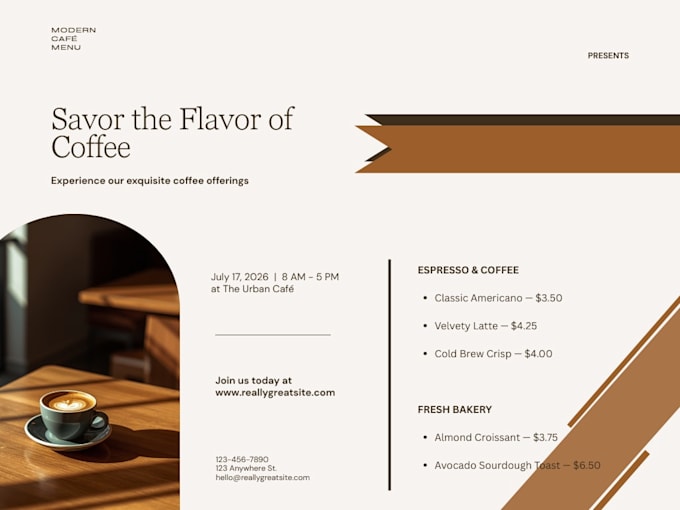 design a modern restaurant menu, cafe menu, or food flyer