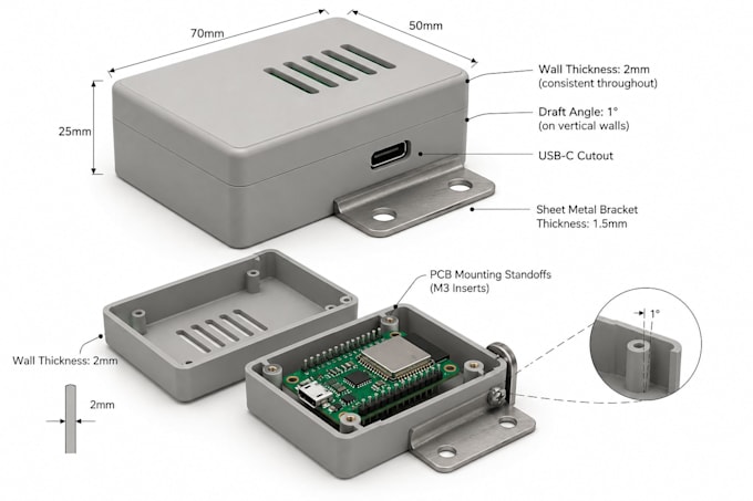 design 3d printable plastic esp32 pcb casing product fabrication,injection mold