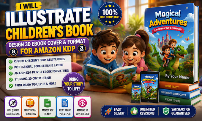 illustrate childrens book design 3d ebook cover format for amazon KDP