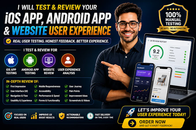 test and review your ios app, android app and website user experience