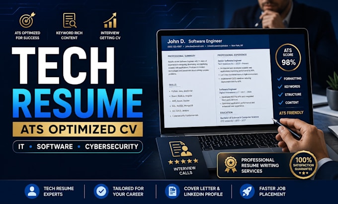 write an ats optimized tech resume for IT, software engineer cybersecurity job