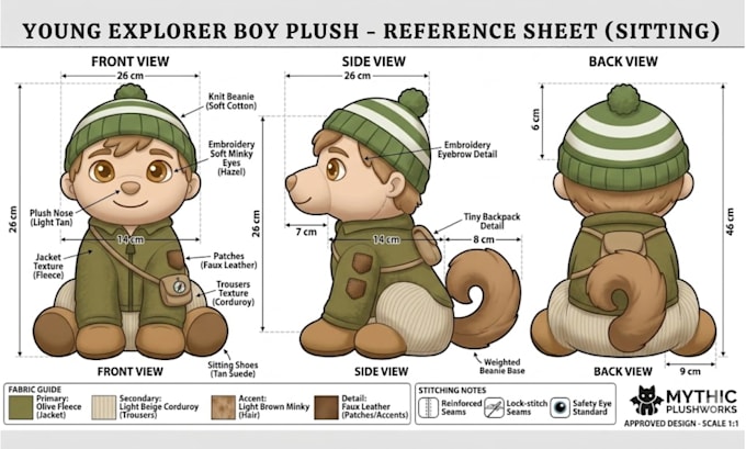 create custom plush reference sheets, character turnarounds, plush ych concepts