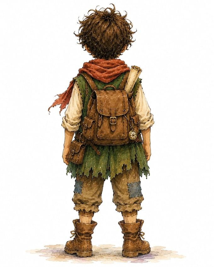 draw hand drawn childrens book character design with turnaround sheet pose sheet
