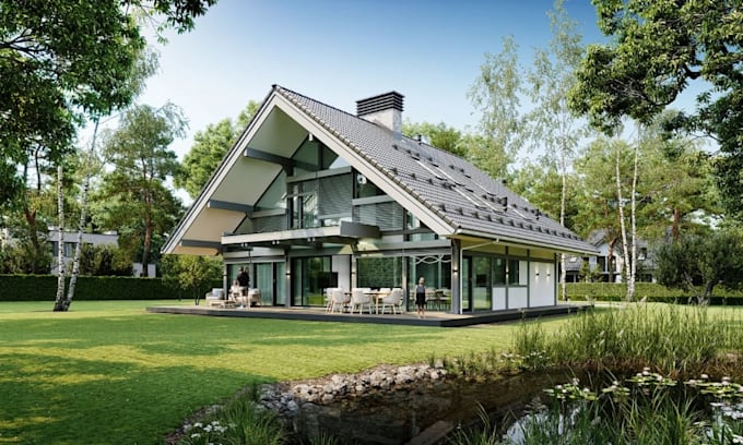 construction architectural drawing for aframe house,timber framing design,render