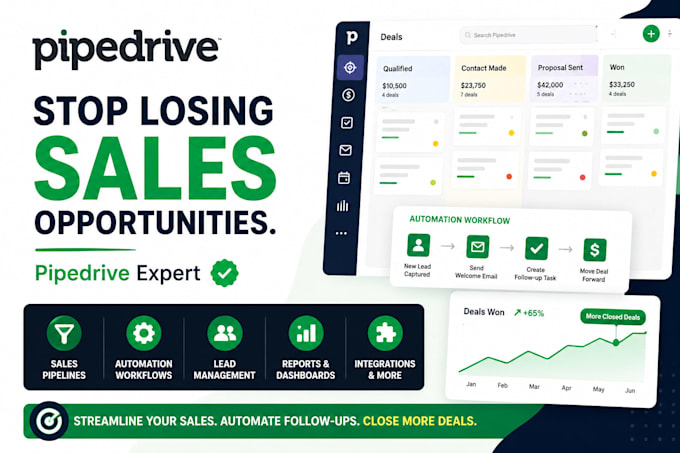 set up pipedrive CRM sales pipeline and automation workflows