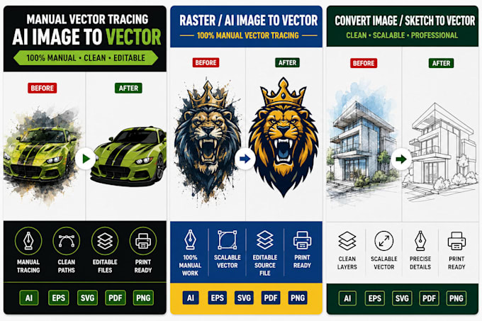manually vectorize,ai image , redraw, convert image, logo to vector svg ai eps