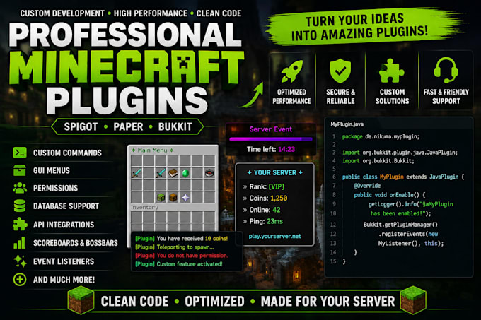develop a custom minecraft spigot or paper plugin