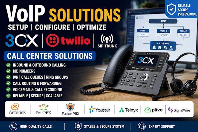 setup 3cx volp sip trunk twilio did inbound outbound call center