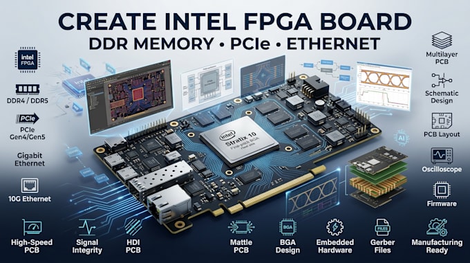 create intel fpga board with ddr memory pcie and ethernet