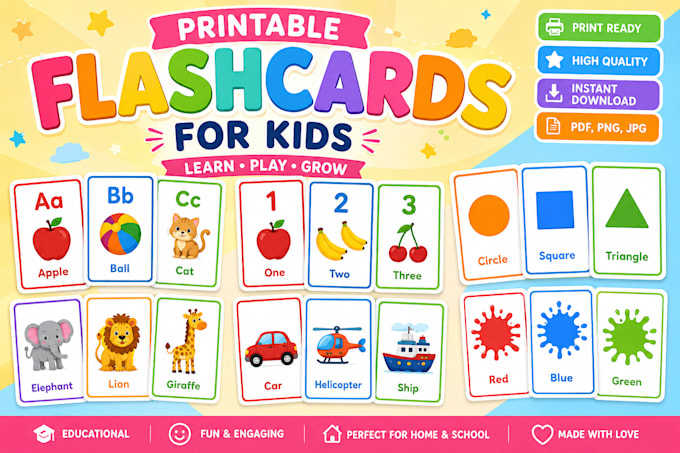 create design printable educational flashcards for kids