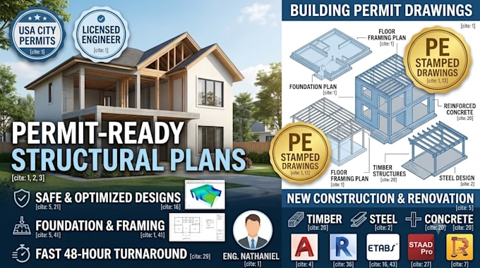 do structural engineering design, foundation, and framing plans for permit