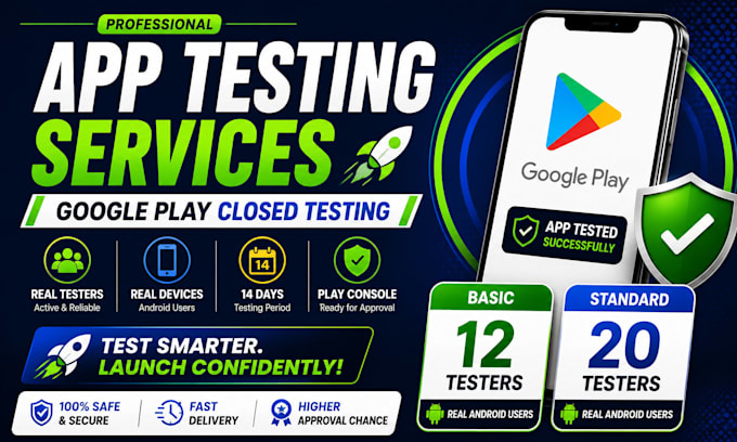 provide 12 testers or 20 testers for mobile app testing goggle play testers