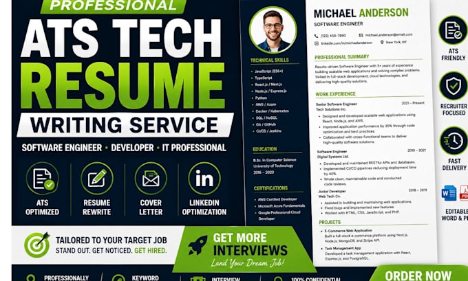 write, rewrite ats tech resume, software engineer, IT resume CV writing