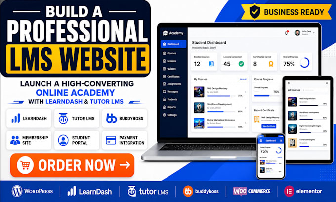 build learndash or tutor lms elearning website with membership