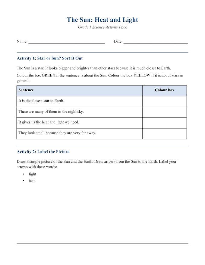 create printable elementary science worksheets and activities