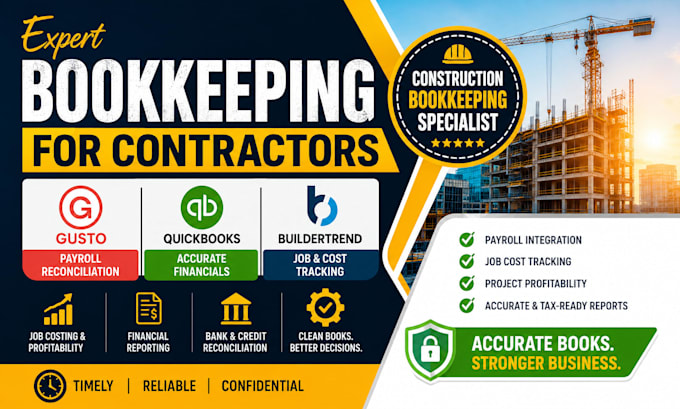 provide gusto, quickbooks, buildertrend bookkeeping for contractors with payroll