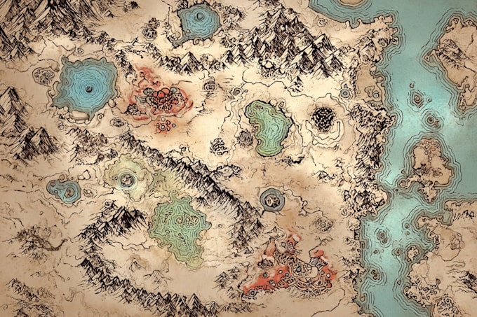 draw fantasy map or ship illustration with cool details