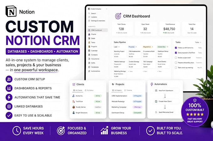 build a custom notion crm with databases, dsahboard and automation
