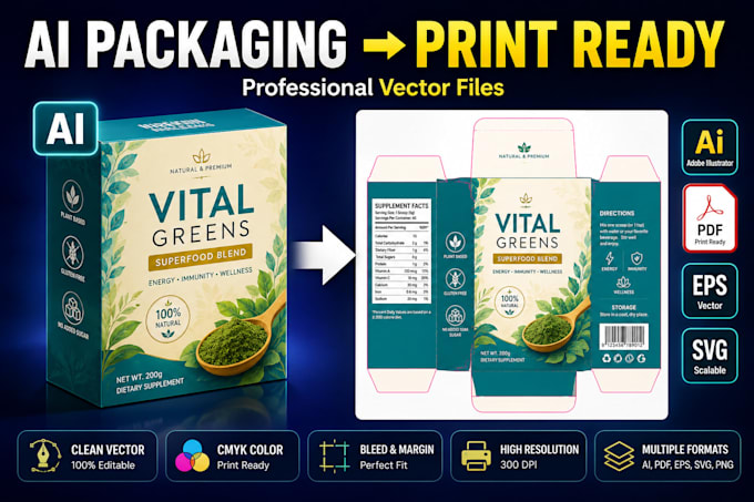 convert ai generated packaging, label and logo into print ready vector files