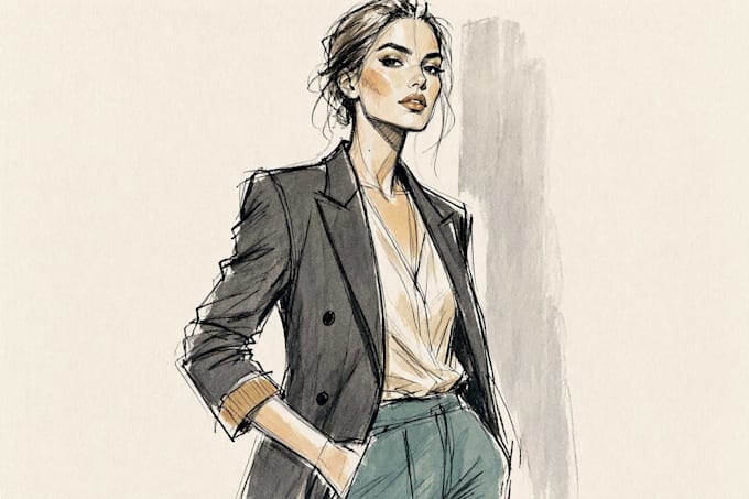 draw a fashion illustration, sketch, portrait