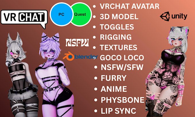 create custom nsfw vrchat avatar, vrc avatar vr character humanoid 3d model vrm