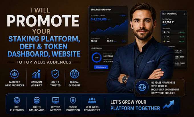 promote your staking platform, defi and crypto token dashboard, website