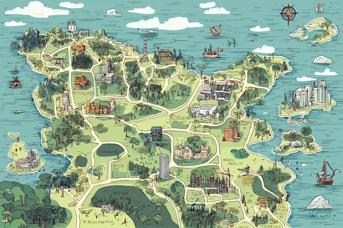 vector map illustration fantasy map design city map