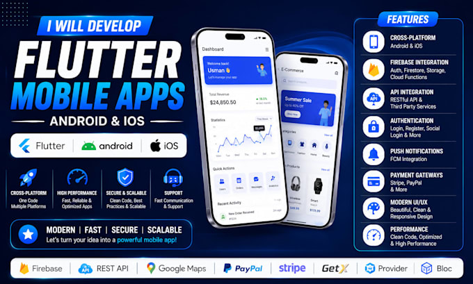 build a custom flutter app for android and ios mobile development