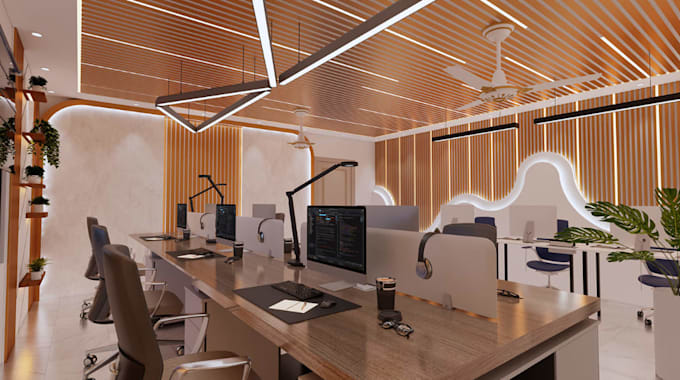 setup photorealistic 3dinterior design for commercial offices, cgi studio render