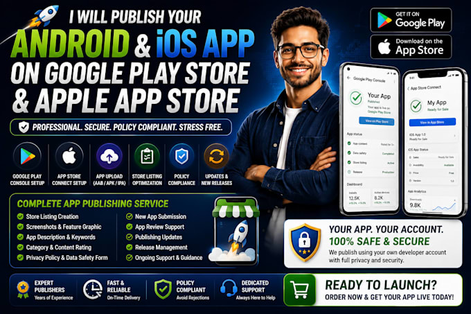 publish your android app to google play console and apple app store