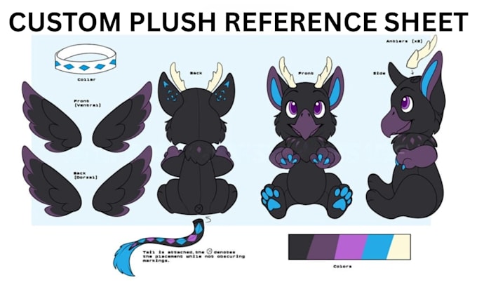 create custom plush toy reference sheet stuffed animal for prototyping