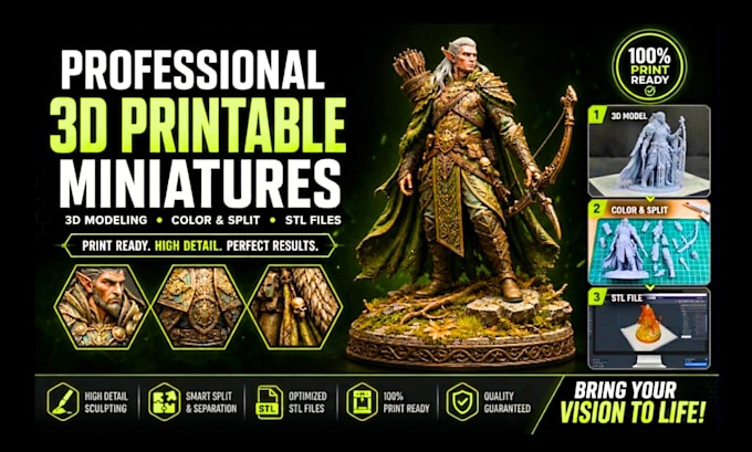 create 3d printable tabletop miniatures and split stl files
