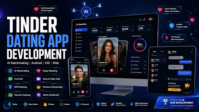 develop tinder dating app, flutter dating, matrimony, lgbtq and matchmaking app