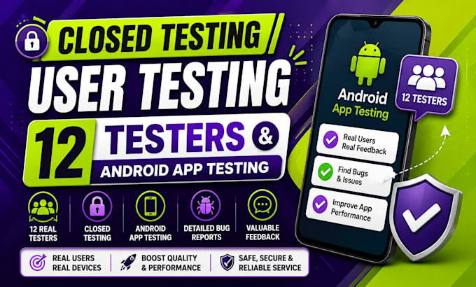provide google play app closed testing with 12 android testers