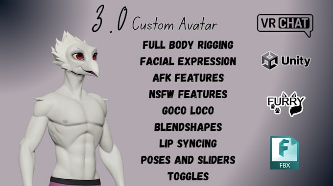 create vrchat avatar, furry vtuber model, vseeface avatar, vrm 3d rigging