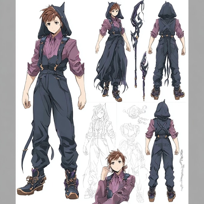 draw anime character reference sheet and character design