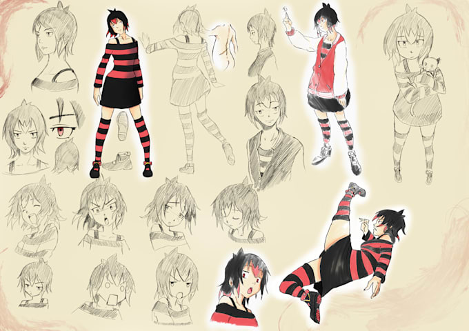 draw a manga character sheet and turnaround animation