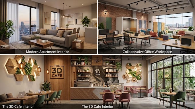 design modern apartment, office and 3d cafe interior visualization