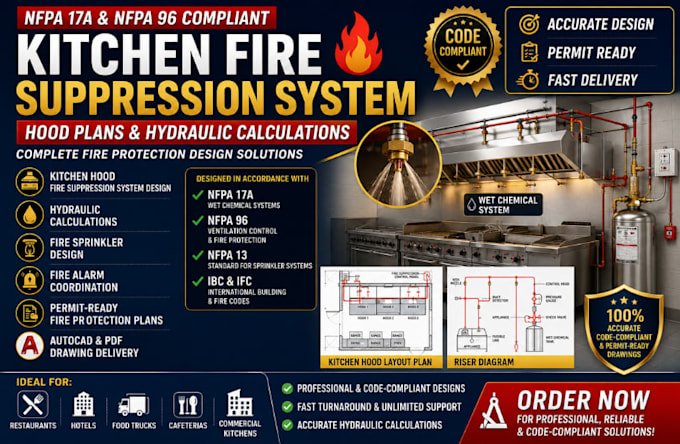 design kitchen fire suppression system hood plans and hydraulic calculations