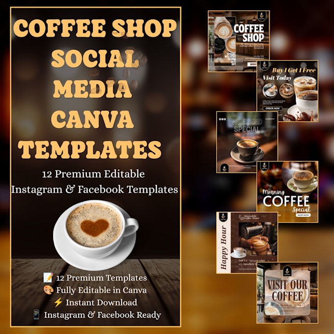 design editable coffee shop social media canva templates