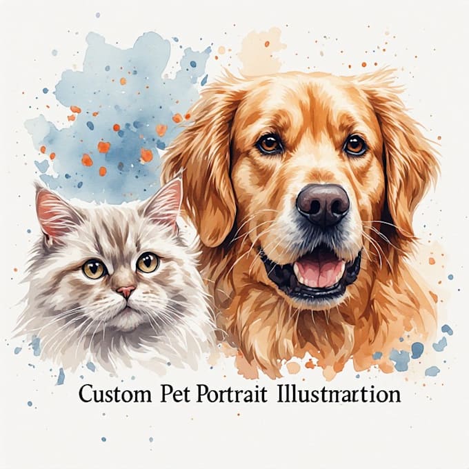 do custom pet portrait, dog portrait, cat portrait illustration