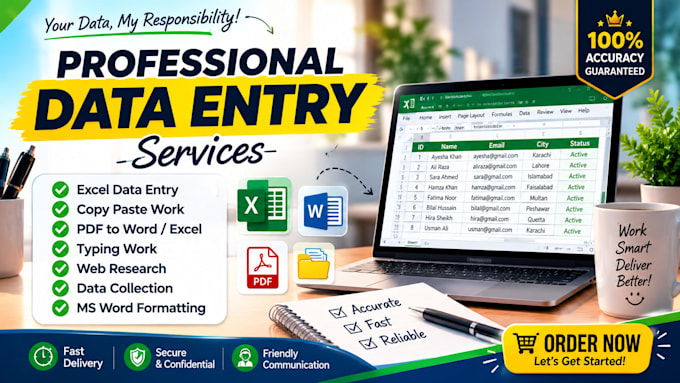 do professional data entry, excel work, copy paste and typing tasks