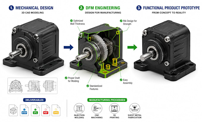 provide mechanical design, dfm engineering, and functional product prototype