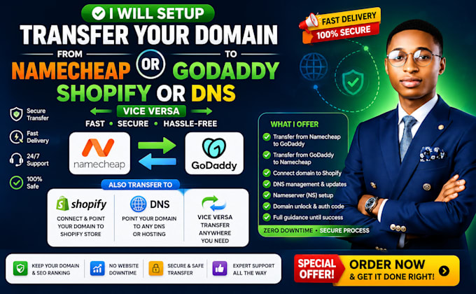setup transfer your domain from namecheap to godaddy shopify or dns vice versa