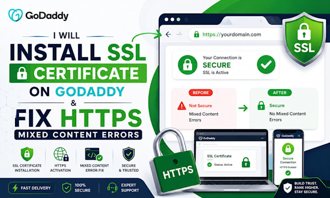 install SSL certificate on godaddy and fix https mixed content errors