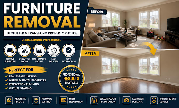remove furniture and declutter property photos professionally